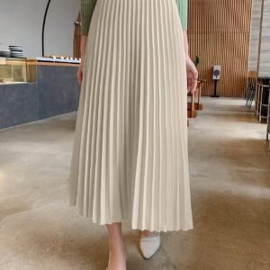 DAZY High Waist Pleated Midi Skirt – Beige A-Line Skirt, Size XL