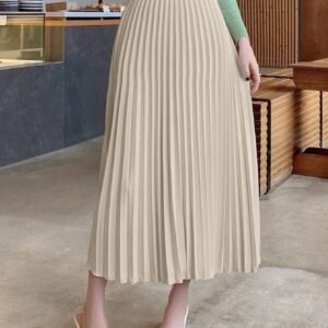 DAZY High Waist Pleated Midi Skirt – Beige A-Line Skirt, Size XL