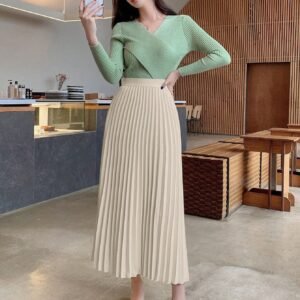 DAZY High Waist Pleated Midi Skirt – Light Lavender A-Line Skirt, Size XL