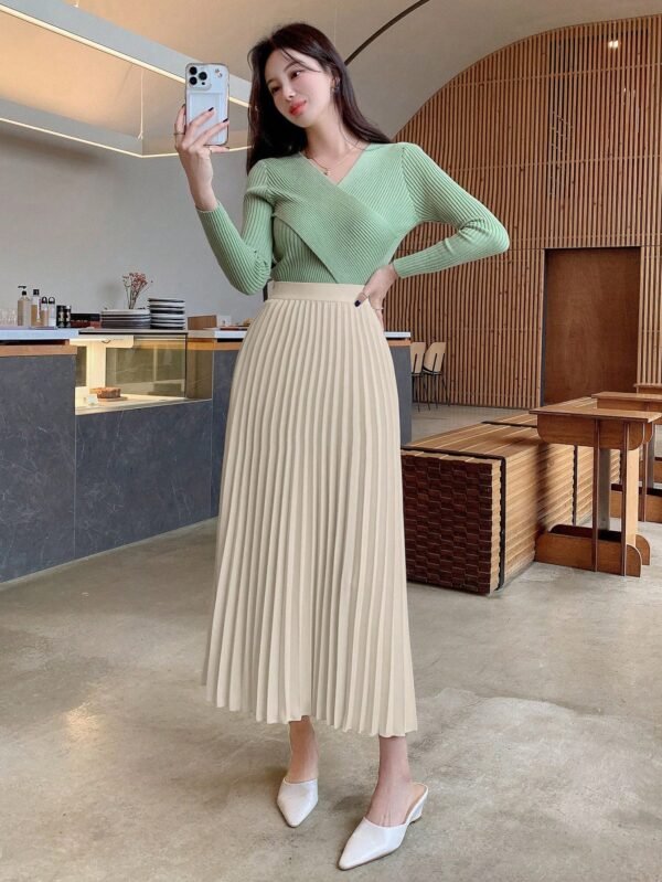 DAZY High Waist Pleated Midi Skirt – Light Lavender A-Line Skirt, Size XL