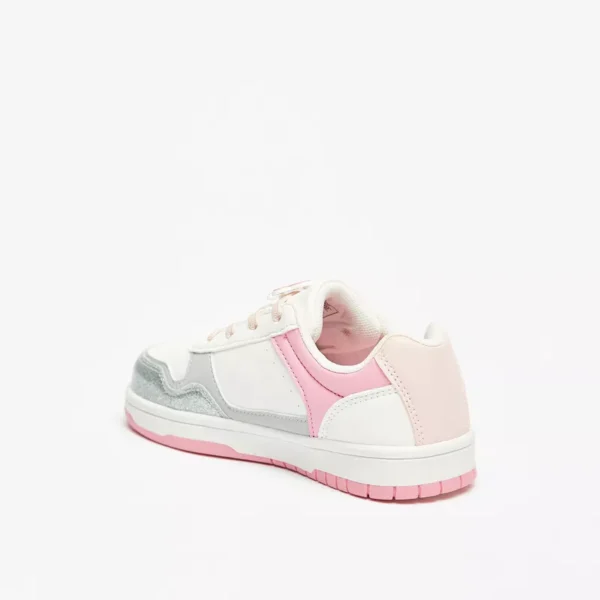 Barbie Kids’ Pink & Silver Glitter Low-Top Sneakers – Size 34, Lace-Up Fashion Shoes