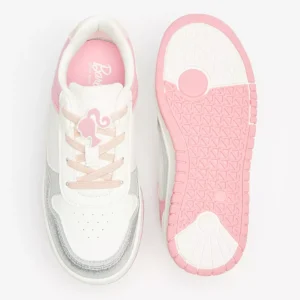 Barbie Kids’ Pink & Silver Glitter Low-Top Sneakers – Size 34, Lace-Up Fashion Shoes