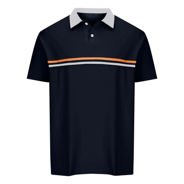 LogiFirst Men’s Navy Polo Shirt – Contrast Collar, Short Sleeve Sporty Fit, Size L
