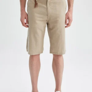DeFacto Men's Beige Linen Bermuda Shorts – Size 42