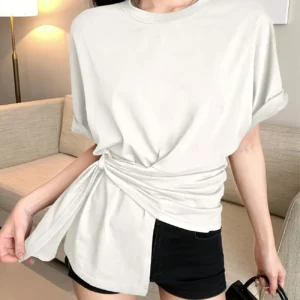 DAZY Asymmetric Hem White Cotton Tee – Size M