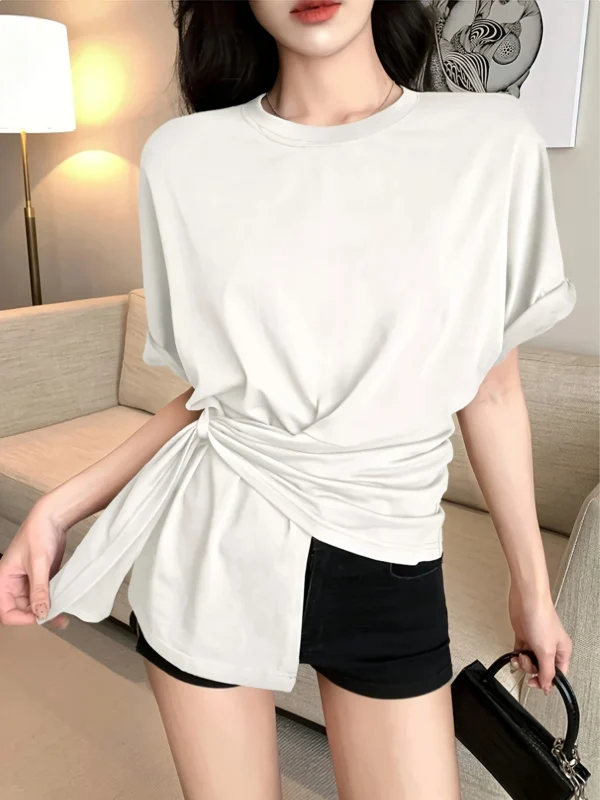 DAZY Asymmetric Hem White Cotton Tee – Size M