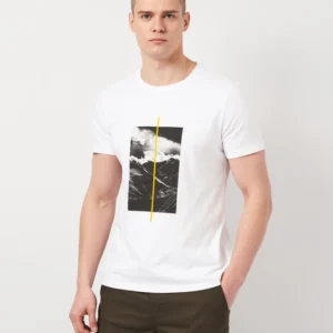 DeFacto Men’s White Graphic T-Shirt – Abstract Photo Print, Size M