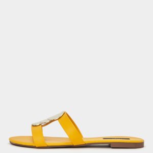 Styli Women’s Yellow Flat Slip-On Sandals with Metallic Accents – Size 37