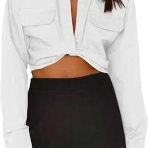 SHEIN Women's White Long Sleeve Cropped Shirt – Size S