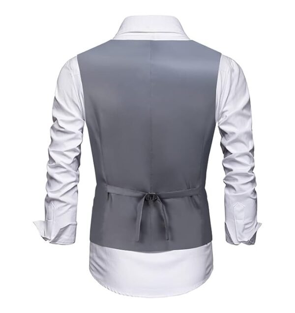 LogiFirst Men’s Gray Formal Vest – Tailored Waistcoat, Size M with Adjustable Back & Classic Five-Button Design