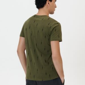 Sinsay Men’s Olive Green T-Shirt – All-Over Dagger Print, Casual Fit Tee, Size XL