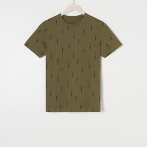 Sinsay Men’s Olive Green T-Shirt – All-Over Dagger Print, Casual Fit Tee, Size XL