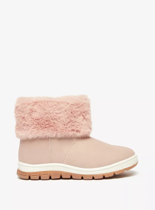 Juniors Girls’ Pink Faux Fur Winter Boots – Cozy, Stylish & Non-Slip Cold Weather Footwear