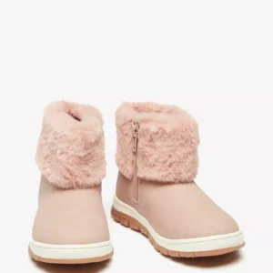Juniors Girls’ Pink Faux Fur Winter Boots – Cozy, Stylish & Non-Slip Cold Weather Footwear