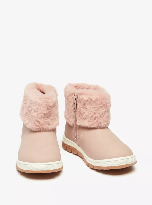 Juniors Girls’ Pink Faux Fur Winter Boots – Cozy, Stylish & Non-Slip Cold Weather Footwear