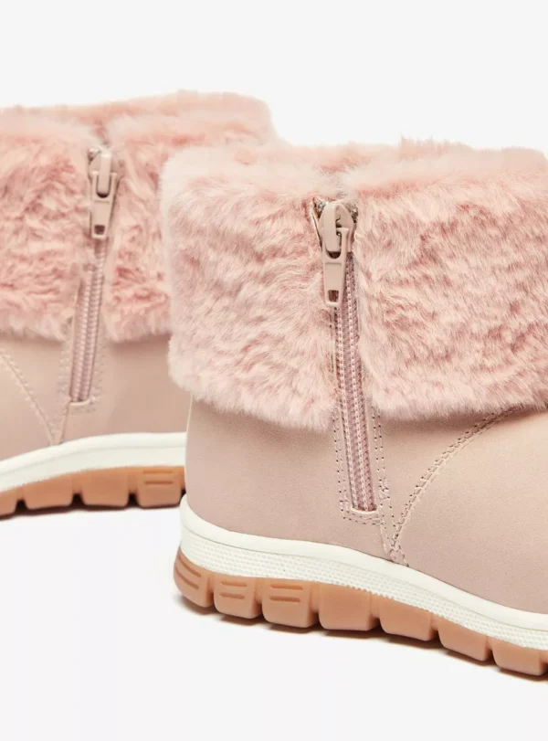Juniors Girls’ Pink Faux Fur Winter Boots – Cozy, Stylish & Non-Slip Cold Weather Footwear