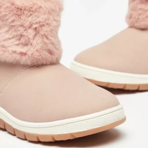 Juniors Girls’ Pink Faux Fur Winter Boots – Cozy, Stylish & Non-Slip Cold Weather Footwear