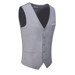 LogiFirst Men’s Gray Formal Vest – Tailored Waistcoat, Size M with Adjustable Back & Classic Five-Button Design