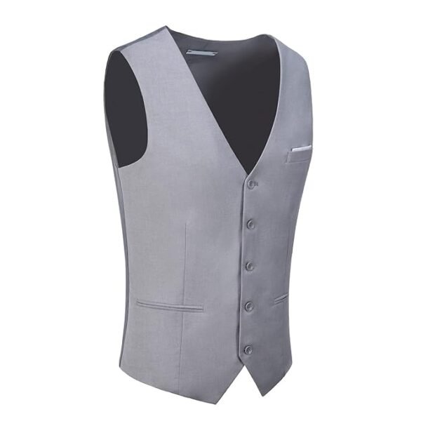LogiFirst Men’s Gray Formal Vest – Tailored Waistcoat, Size M with Adjustable Back & Classic Five-Button Design