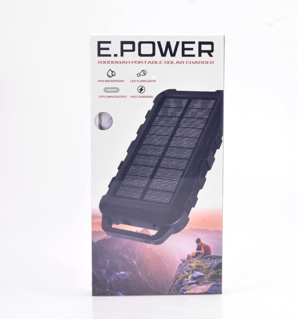 Ryoko R-153A 20000mAh Solar Power Bank – Waterproof Portable Charger with LED Flashlights & Fast USB-C Charging