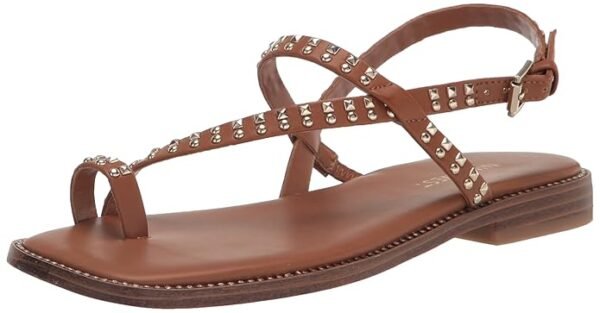 Nine West Women's Brown Studded Flat Toe-Loop Sandals – Size 41