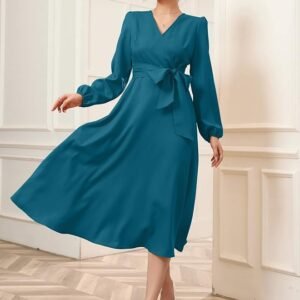 SHEIN Teal Long-Sleeve Wrap Midi Dress – Women’s Size L