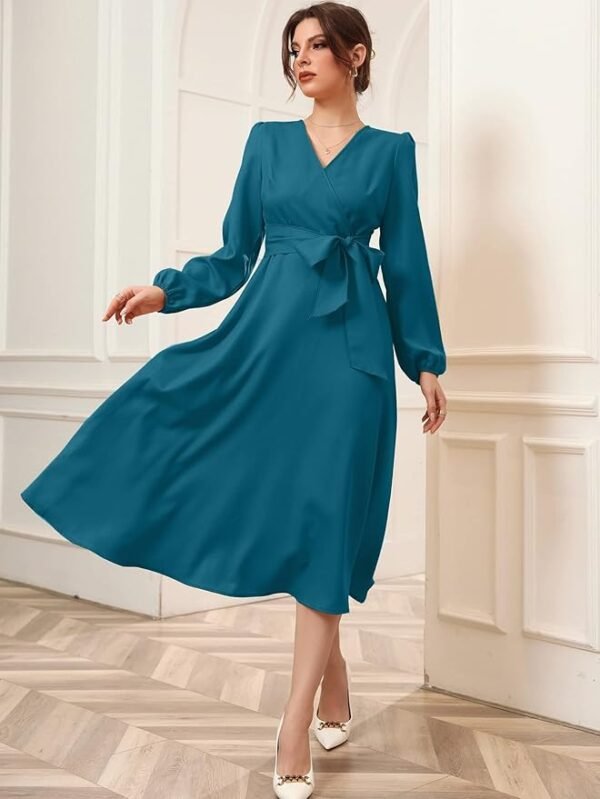 SHEIN Teal Long-Sleeve Wrap Midi Dress – Women’s Size L