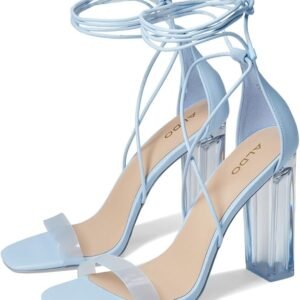 ALDO EU 40 Powder Blue Lace‑Up Block Heel Sandals with Clear Strap – Chic & Modern