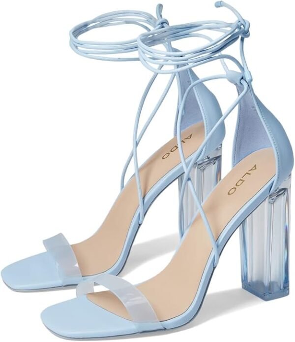 ALDO EU 40 Powder Blue Lace‑Up Block Heel Sandals with Clear Strap – Chic & Modern