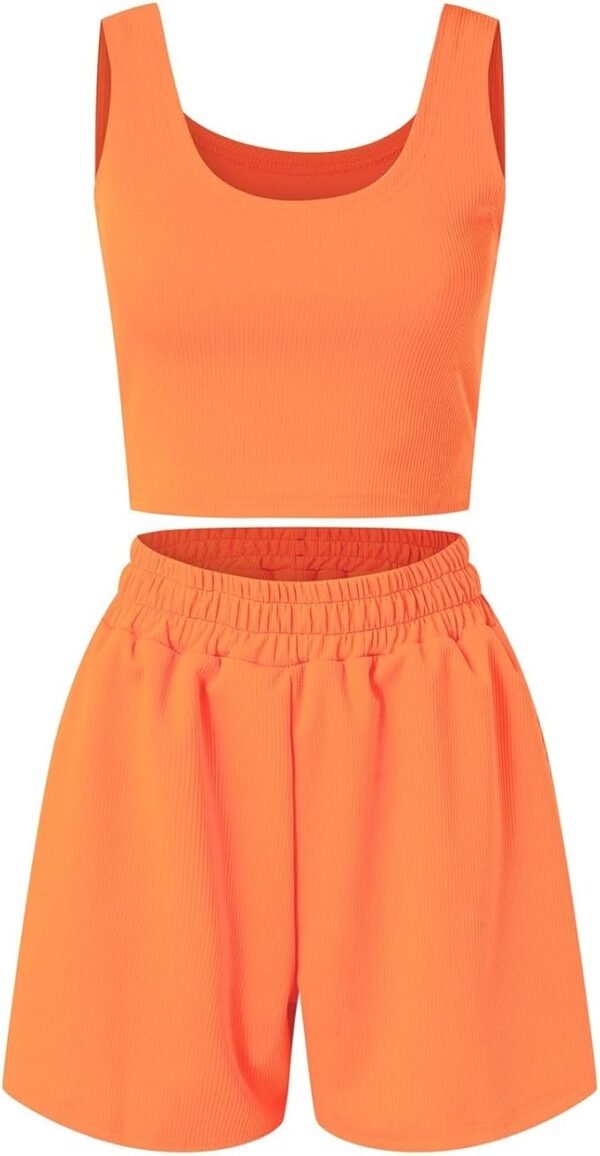 Orange Ribbed Knit Crop Top and Shorts Lounge Set Size L