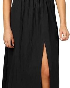 Shein Black Smocked Puff Sleeve Midi Dress – Square Neck Front Slit Dress, Size XL