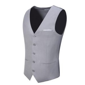 LogiFirst Men’s Gray Formal Vest – Tailored Waistcoat, Size M with Adjustable Back & Classic Five-Button Design
