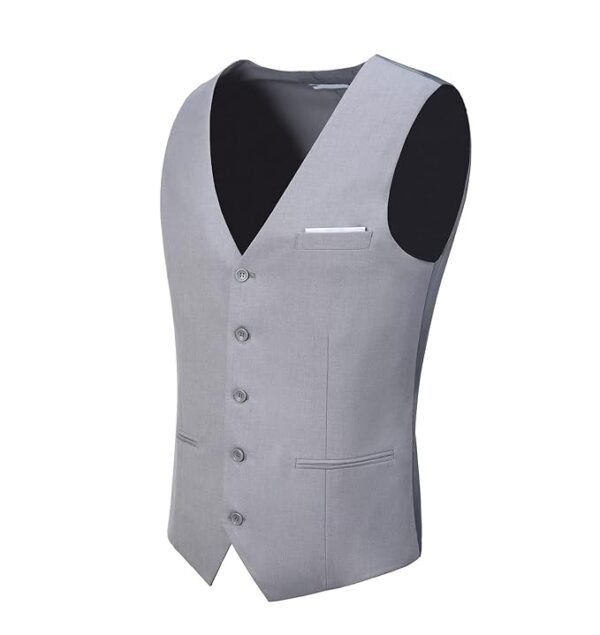 LogiFirst Men’s Gray Formal Vest – Tailored Waistcoat, Size M with Adjustable Back & Classic Five-Button Design