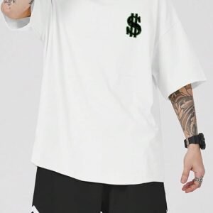 Romwe Men’s White Graffiti Flame & Dollar Oversized Graphic T-Shirt – Size M