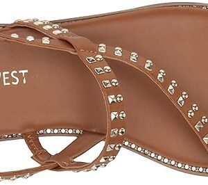 Nine West Women's Brown Studded Flat Toe-Loop Sandals – Size 41