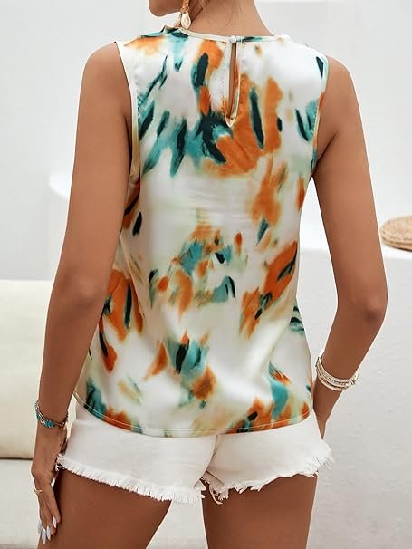 Emery Rose Women's Sleeveless Satin Drape Neck Top – Multicolor, Size M