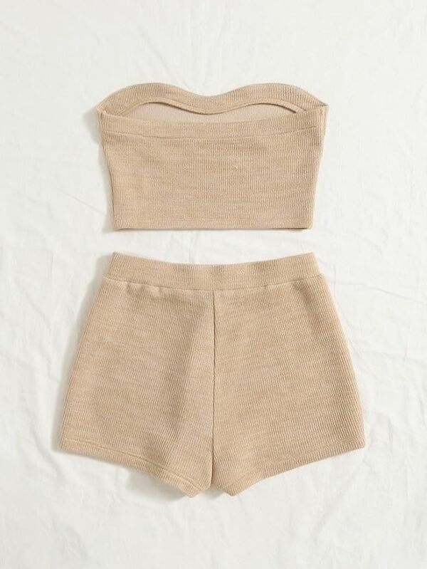 SHEIN Beige Ribbed Knit Tube Top & Shorts Lounge Set – 2 Piece Co-ord (XS)