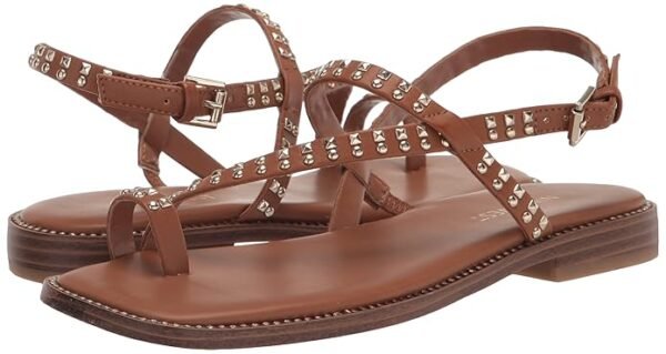 Nine West Women's Brown Studded Flat Toe-Loop Sandals – Size 41