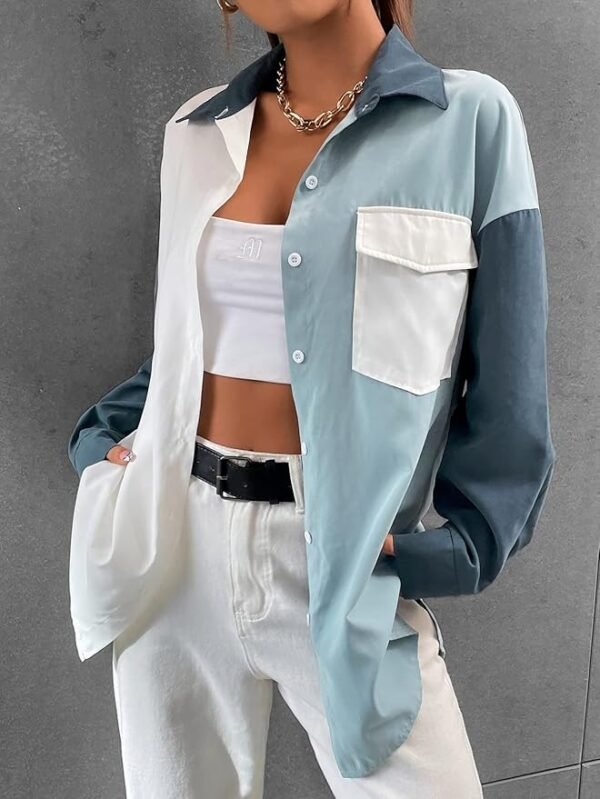 SHEIN Color Block Button-Up Oversized Shirt Size S