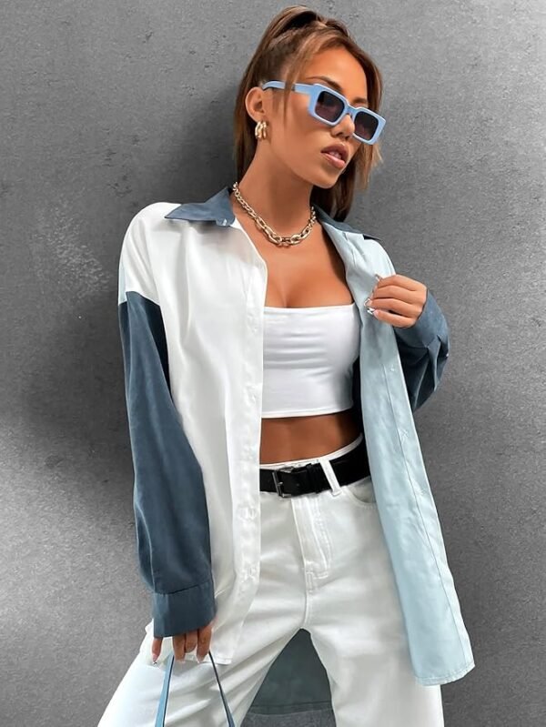 SHEIN Color Block Button-Up Oversized Shirt Size S