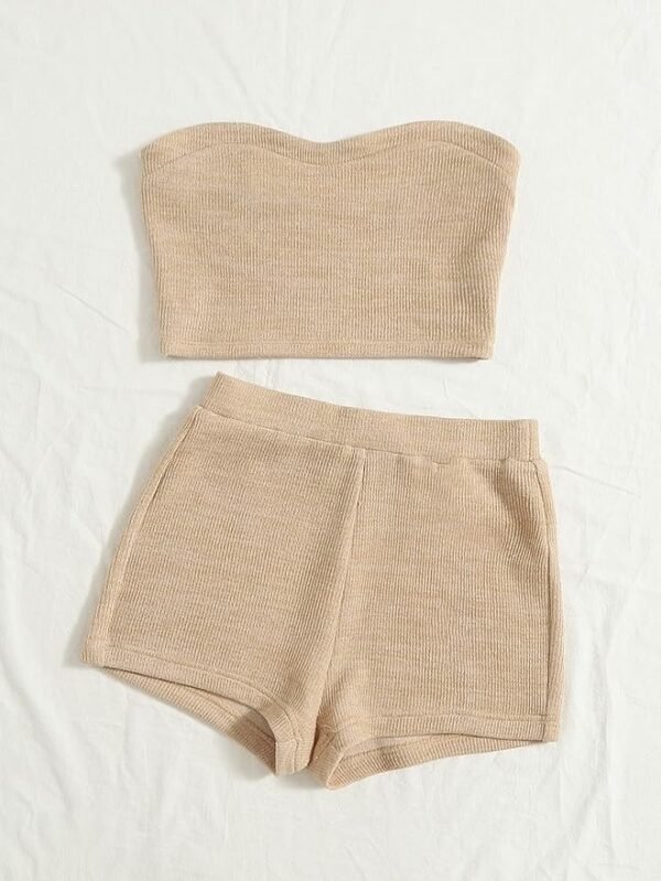 SHEIN Beige Ribbed Knit Tube Top & Shorts Lounge Set – 2 Piece Co-ord (XS)