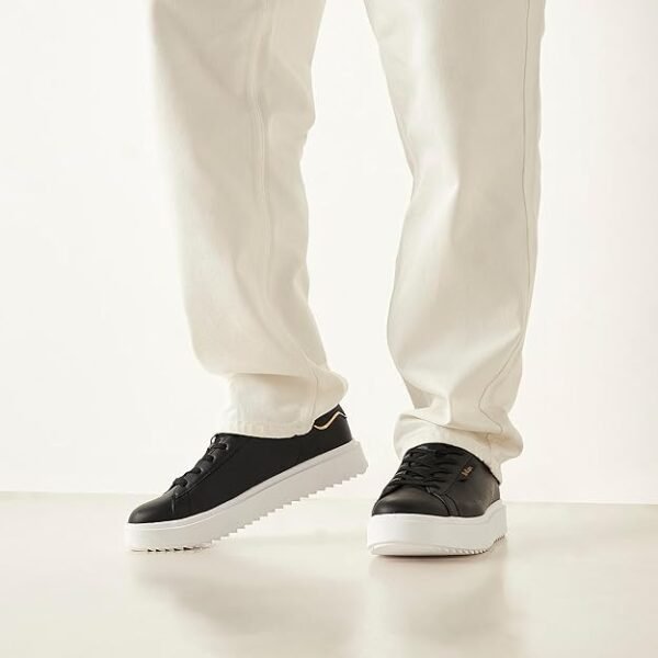 Lee Cooper Mens Casual Sneakers – Black PU Upper with White Sole , Size 43