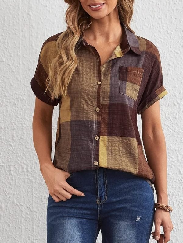 SHEIN Women’s Casual Plaid Button-Up Shirt – Short Sleeve (Size M)