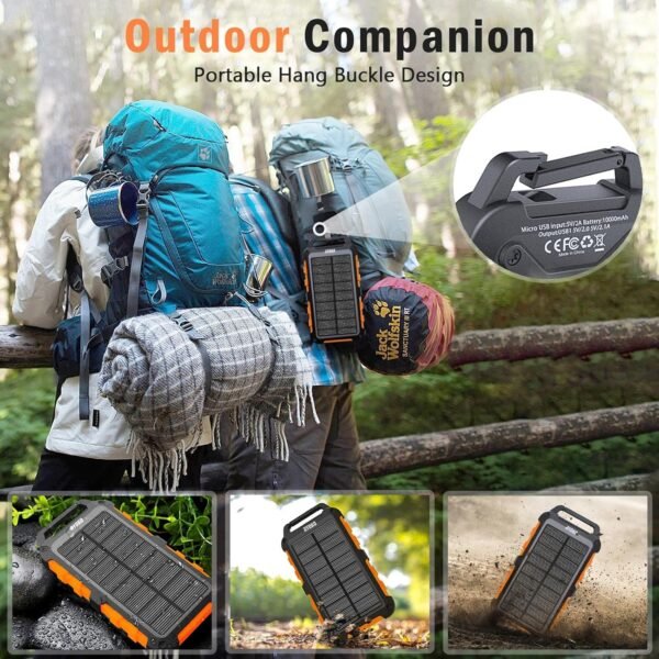 Ryoko R-153A 20000mAh Solar Power Bank – Waterproof Portable Charger with LED Flashlights & Fast USB-C Charging