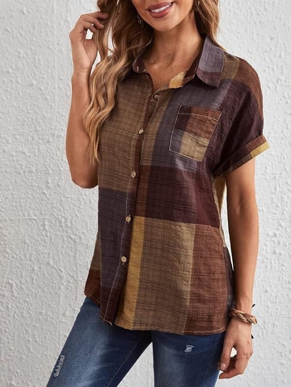 SHEIN Women’s Casual Plaid Button-Up Shirt – Short Sleeve (Size M)