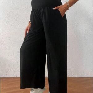 SHEIN XXL Maternity High-Waist Wide-Leg Lounge Pants – Black