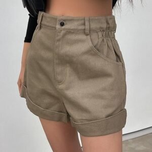 DAZY Women’s High-Waisted Khaki Rolled Hem Shorts – Size S