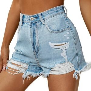 Shein Women's High-Waisted Distressed Denim Shorts Size xl