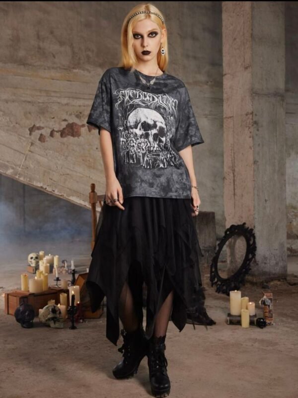 ROMWE Gothic Oversized Skull Graphic T-Shirt – Unisex Punk Rock Tee | Size XXL