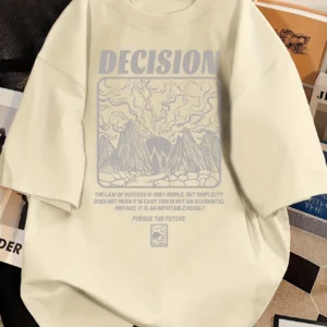 DECISION” Beige Graphic T-Shirt – Unisex Cotton Tee with Artistic Print